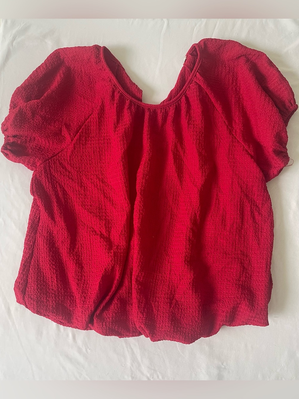 Above And Beyond Womens Blouse Red Short Sleeve Scoop Neck Bubble Layered Size M